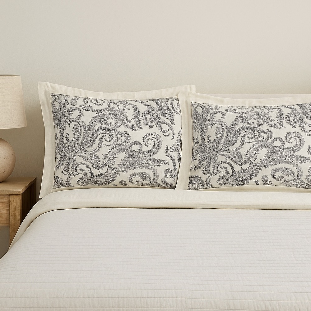 Set of 2 Bee & Willow Black White Cotton Floral Paisley Pillow Covers